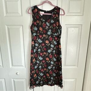 Parisian Signature Silk Babydoll Floral Midi Dress Womens Sz 10 Office Corpcore